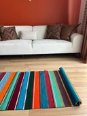 285x75 cm Canlı Renkli Çizgili Türk Kilim, El Dokuma Renkli Yün Yolluk, Vintage Dekoratif Koridor Kilimi - 2