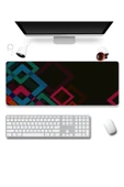 SonicTouch Renkli Kareler Siyah Gamer Oyuncu Dikişsiz Sıvı Geçirmez Klavye Mouse Pad 32x70Cm - 1