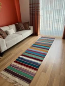 285x75 cm Canlı Renkli Çizgili Türk Kilim, El Dokuma Renkli Yün Yolluk, Vintage Dekoratif Koridor Kilimi - 8