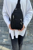 Unisex Siyah Suya Dayanıklı Krinkıl Çapraz Askılı Vücut Ve Bel Çantası Kırinkıl Body Bag - 1