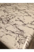 FANTASTIC Astarlı Silinebilir Pvc Muşamba Masa Örtüsü Gri Füme Mermer Desen 4-6-8-12 Kişilik - 2