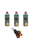 STEEL Profesyonel - 3 Adet 400 ml Kamp Gazı - 1 Adet Profesyonel Pürmüz Çakmak - 1