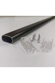 METALİ Siyah Oval Alüminyum 80 Cm Dolap Içi Boru Askı Borusu Kırılmaz Plastik Askı Aparatları Vidaları - 1