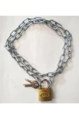 KOLUMAN Yeni 100cm Zincirli Kilit 32mm Asma Kilit 3 Yedekli 3mm Zincir - 3