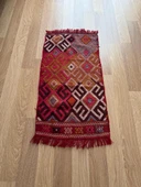 47x90 cm Küçük Boy Renkli Türk Kilim, Koçboynuzu Motifi, El Dokuma Vintage Kilim, Bohem Stili Kilim - 1