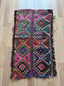 66x121 cm Küçük Boy Canlı Renkli Kilim, Geometrik ve Akrep Motifli, El Dokuma Vintage Kilim, Harika Ev Dekoru - 6
