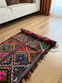 66x121 cm Küçük Boy Canlı Renkli Kilim, Geometrik ve Akrep Motifli, El Dokuma Vintage Kilim, Harika Ev Dekoru - 7