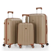 MÇS 3lü Set Kırılmaz Silikon Seyahat Valizi Bavulu V305 Şampanya/Kahve - 1