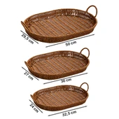 Porsima 708-C Oval 3'lü Dekoratif Ev Mutfak Düzenleyici Kulplu Hasır Sepet Seti Hasır Tepsi - 4