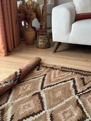 110x241 cm Kars Halısı, 40 Yıllık El Dokuma Kars Kilimi, Vintage Türk Yün Halısı, Kahverengi Tonlar - 4