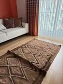 110x241 cm Kars Halısı, 40 Yıllık El Dokuma Kars Kilimi, Vintage Türk Yün Halısı, Kahverengi Tonlar - 5