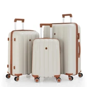 MÇS 3lü Set Kırılmaz Silikon Seyahat Valizi Bavulu V305 Kemik Kahve - 1