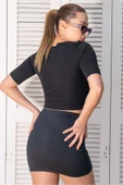Süper Fitted Siyah Crop Top Etek Takım - 4