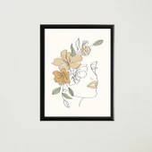 Çiçekli Kadın Silüet Çizim Çerçeveli Poster Tablo T1339 - 6
