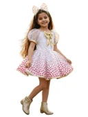 Kırmızı Puantiyeli Tüllü Beyaz Elbise - 1