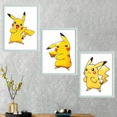 Pikachu Üçlü Takım Çerçeveli Poster Tablo - 2