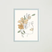 Çiçekli Kadın Silüet Çizim Çerçeveli Poster Tablo T1339 - 1