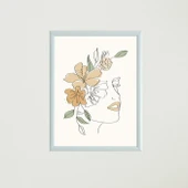 Çiçekli Kadın Silüet Çizim Çerçeveli Poster Tablo T1339 - 5
