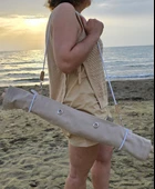 Askılı Katlanabilir Portatif Şezlong Bej Rengi | Sırt Dayanaklı Katlanabilir Plaj ve Piknik Örtüsü thumbnail 3