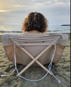 Askılı Katlanabilir Portatif Şezlong Bej Rengi | Sırt Dayanaklı Katlanabilir Plaj ve Piknik Örtüsü thumbnail 1