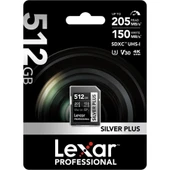LEXAR 512GB LSDSIPL512G-BNNNG SD PROFESSIONAL SILVER PLUS SDXC UHS-I CARDS UP TO 205MB/S READ 150MB/S WRITE C10 V30 U3 - 1