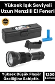 Premium 750m Mesafeli Beyaz Aydınlatma 1200 Lümen Profesyonel Şarjlı El Feneri - 1