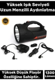 Premium 3 Modlu Aydınlatma 600 Metre Menzilli Aydınlatma Güçlü Taşıma Askılı Şarjlı Güvenlik Feneri - 1