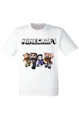 Karışık Minecraft Baskılı Beyaz Tişört - 1