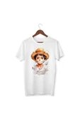 Luffy Tişört Baskılı Beyaz Tişört Çocuk Yetişkin Beyaz T-shirt Unisex Çocuk - 1