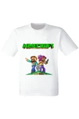 Minecraft Baskılı Beyaz Tişört thumbnail 1