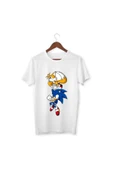 Sonic Tişörtleri Beyaz Unisex T-shirt Sonik Çocuk Yetişkin Tişört - 1