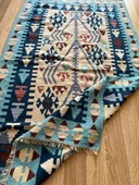 96x170 cm El Dokuma Türk Halısı, Akrep Motifli Mavi ve Kahverengi Kilim, Bohem Vintage Oturma Odası Halısı - 1