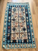 96x170 cm El Dokuma Türk Halısı, Akrep Motifli Mavi ve Kahverengi Kilim, Bohem Vintage Oturma Odası Halısı - 9