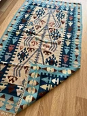 96x170 cm El Dokuma Türk Halısı, Akrep Motifli Mavi ve Kahverengi Kilim, Bohem Vintage Oturma Odası Halısı - 5