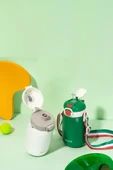 DILLER Tek Kapak Çift Kullanım Pipetli/Pipetsiz 420ml Askılı Çelik Su Matarası  6 saat sıcak/soğuk - 12