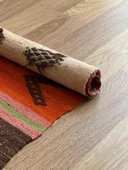 60x152 cm Turuncu Kahverengi Türk Kilim, El Dokuma Yün Kilim, Pıtrak Motifi ve Çizgili Desen, Vintage Bohem Kilim - 5