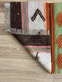 60x152 cm Turuncu Kahverengi Türk Kilim, El Dokuma Yün Kilim, Pıtrak Motifi ve Çizgili Desen, Vintage Bohem Kilim - 9