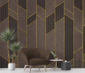 Ahşap Kahverengi Gold Desenli 3 Boyutlu 3D Duvar Kağıdı - 6