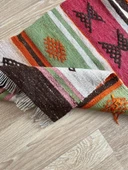 60x152 cm Turuncu Kahverengi Türk Kilim, El Dokuma Yün Kilim, Pıtrak Motifi ve Çizgili Desen, Vintage Bohem Kilim - 6