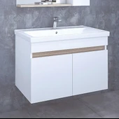 Denko Sava 80 cm MDF Beyaz Banyo Dolabı Alt Modül ve Lavabo - 1