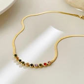 Renkli Taşlı Çelik KolyeSns2029012 thumbnail 1