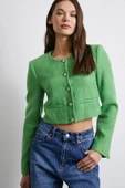 Cep Detaylı Düğmeli Tüvit Ceket Fıstık Yeşili - 3