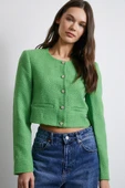 Cep Detaylı Düğmeli Tüvit Ceket Fıstık Yeşili - 4
