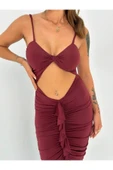 Premium Vücuda Oturan Örme Büzgülü Özel Dekolte Detaylı Abiye Elbise - 3