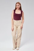 Astarlı Sıfır Kol Kare Yaka Dekolteli Çıtçıtlı Bodysuit - 4