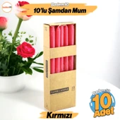 Şamdan Mum 10'lu Düz Kırmızı Dekoratif Mumu Kandil Hediyelik Fitilli Mumluk 25 cm - 1