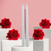 Şamdan Mum Burgulu 2'li Beyaz Dekoratif Mumu Kandil Hediyelik Fitilli Mumluk 25 cm - 4