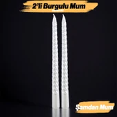 Şamdan Mum Burgulu 2'li Beyaz Dekoratif Mumu Kandil Hediyelik Fitilli Mumluk 25 cm - 1