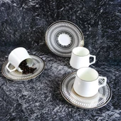 Evaliza Crown Platin 6 Kişilik Kahve Fincan Takımı 80 ml 44199 - 1