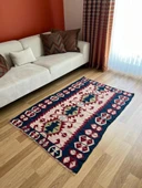 104x158 cm Kırmızı ve Mavi Akrep Motifli Kilim, Küçük El Dokuma Vintage Kilim, Modern Ev Kilimi - 2